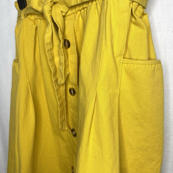 Sadie & Love Paperbag Skirt Women's M Pockets Button Front Belted Mustard Yellow - Picture 3 of 8